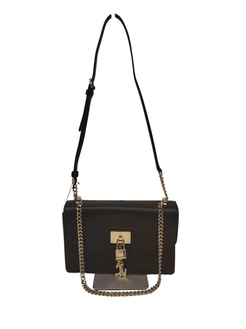 DKNY Elissa Shoulder/Crossbody-Black Faux Leather & Gold Chain-Medum-NWT